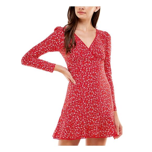 CITY STUDIO Womens Red Fitted Lined Trim Long Sleeve Mini Fit + Flare Dress XXL - Picture 1 of 4